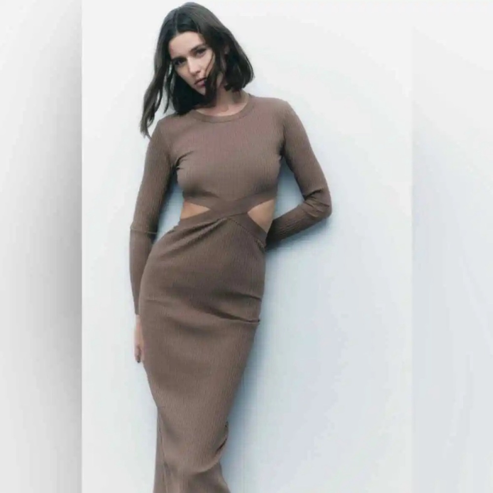 Zara ribbed cutout midi dress